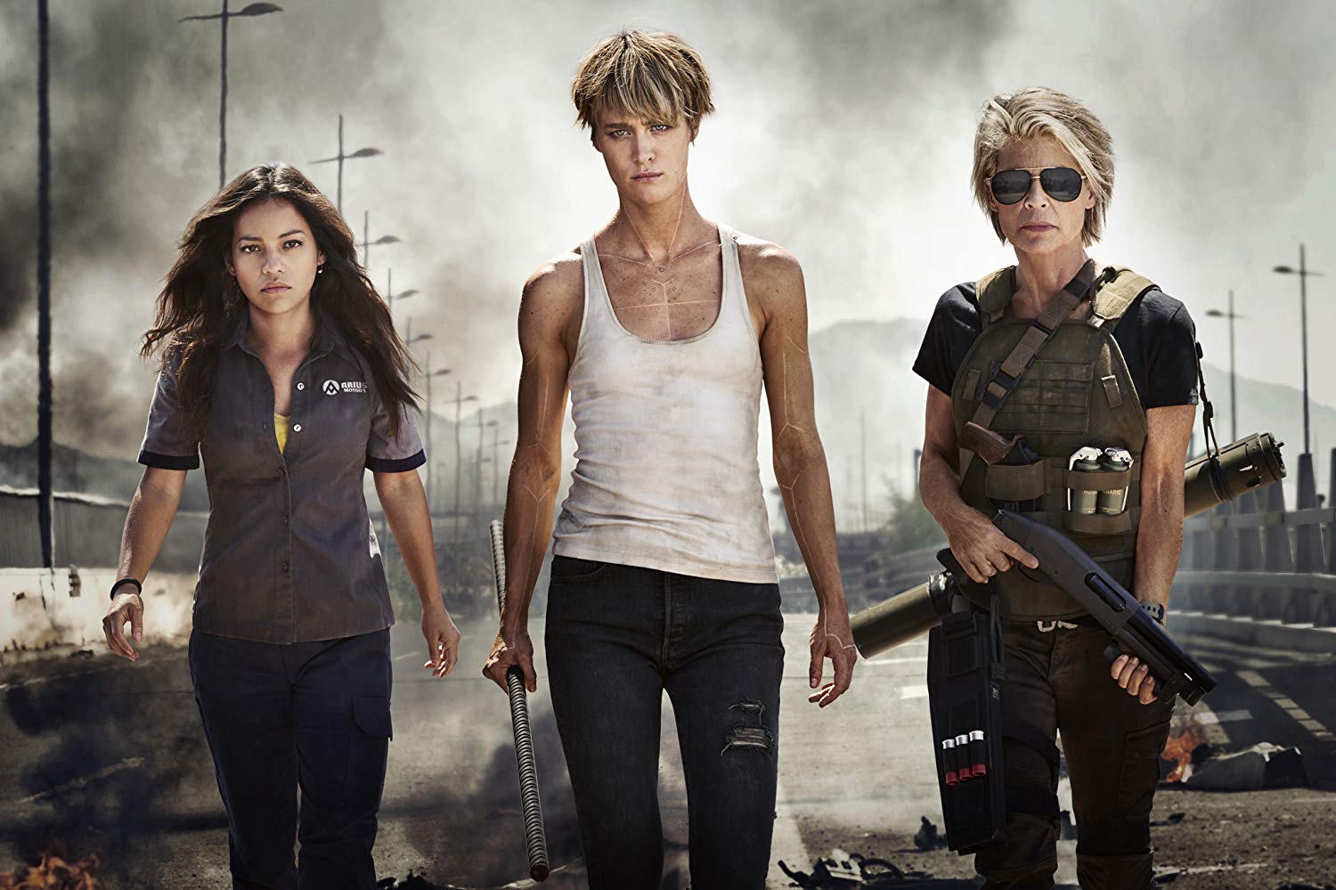 Dani Ramos (Natalia Reyes), Grace (Mackenzie Davis) and Sarah Connor (Linda Hamilton) in Terminator: Dark Fate (2019)