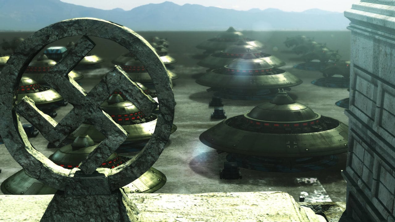 A fleet of UFOs in a Nazi-ruled alternate future in The 25th Reich (2012)