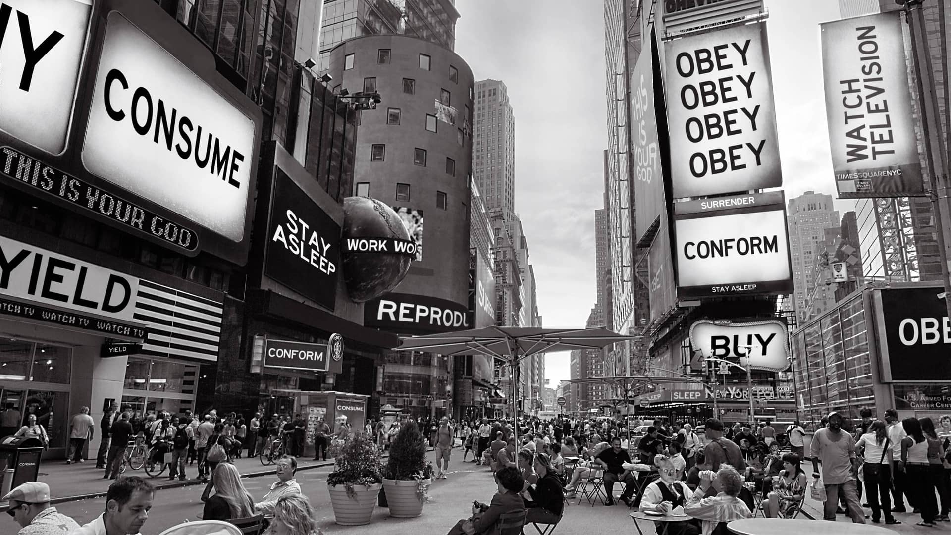 Reality - really in black-and-white and filled with slogans urging us to consume - in They Live (1988)
