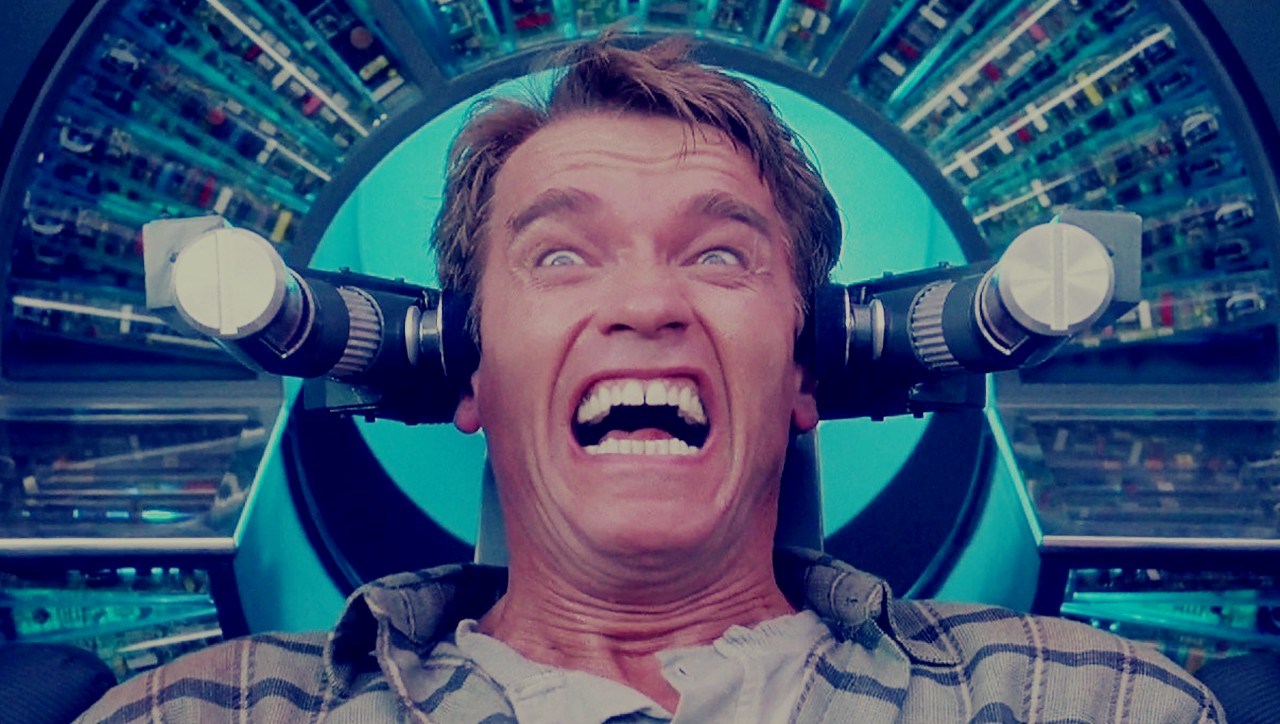 Arnold Schwarzenegger undergoes the implantation of synthetic memories at Rekall Inc in Total Recall (1990)