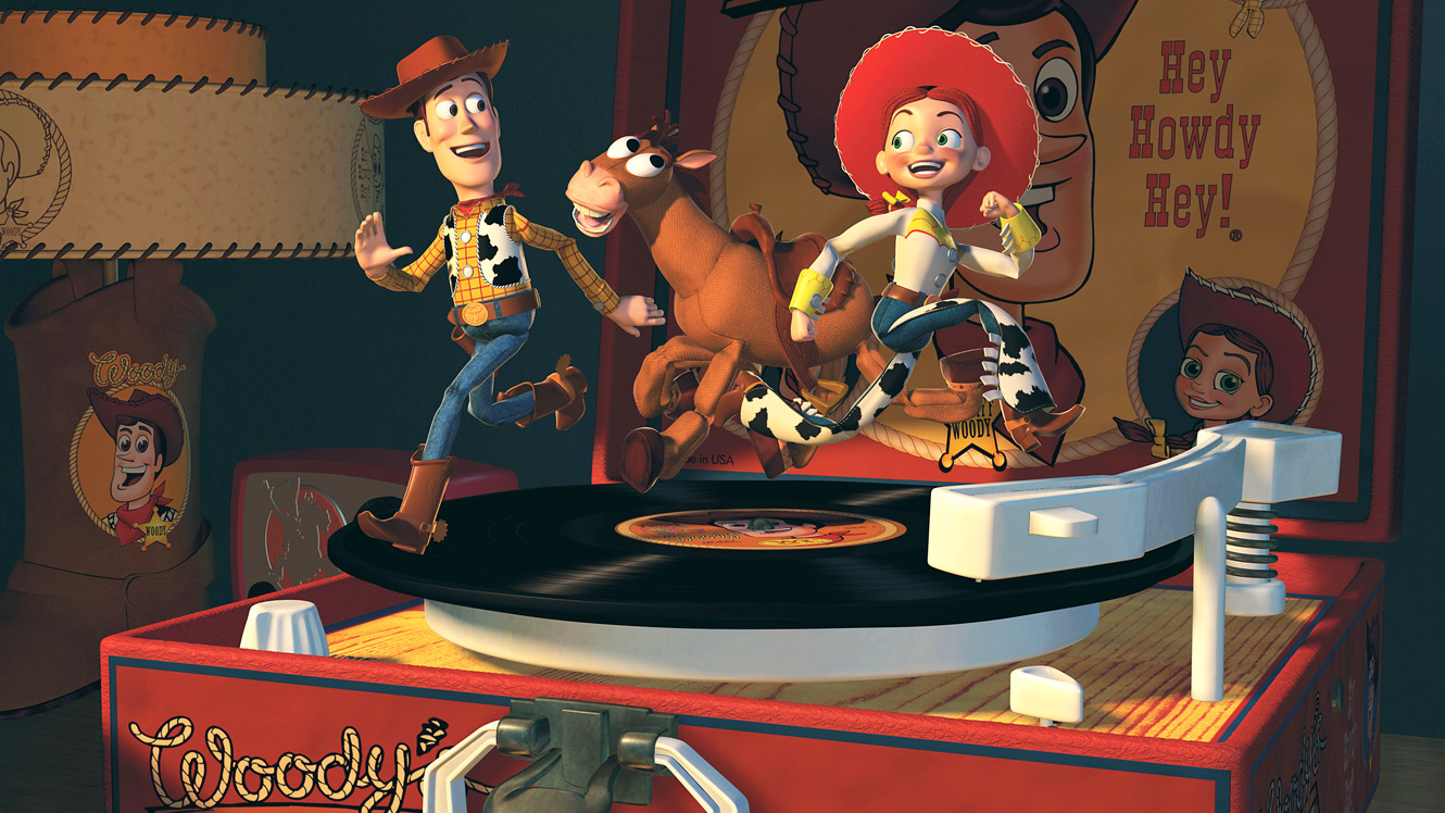 Woody brought together with Jessie and Bullseye the horse in Toy Story 2 (1999)