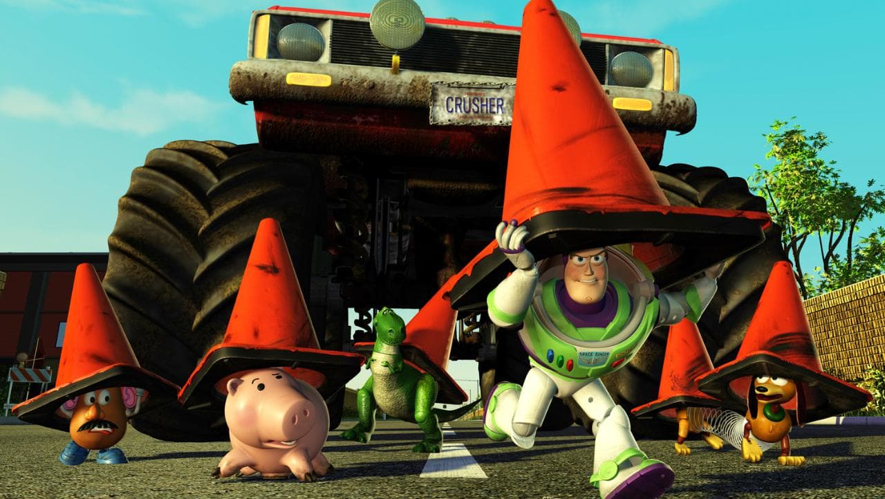 Toy Story 2 (1999) Buzz and the Toys Cross the Road Scene 