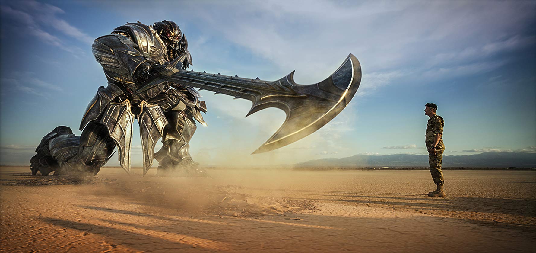 Josh Duhamel and Transformer knight in Transformers The Last Knight (2017)