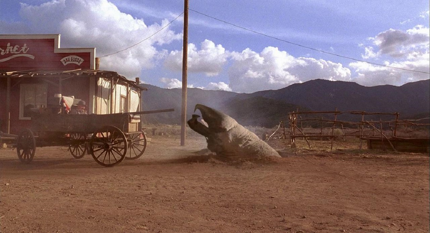 Michael Gross takes on a Graboid with a cannon in Tremors 4: The Legend Begins (2004)