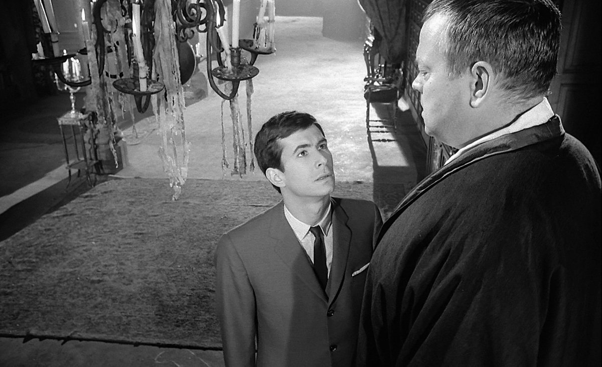 Joseph K (Anthony Perkins) meets The Advocate (Orson Welles, also the film's director/writer) in The Trial (1962)