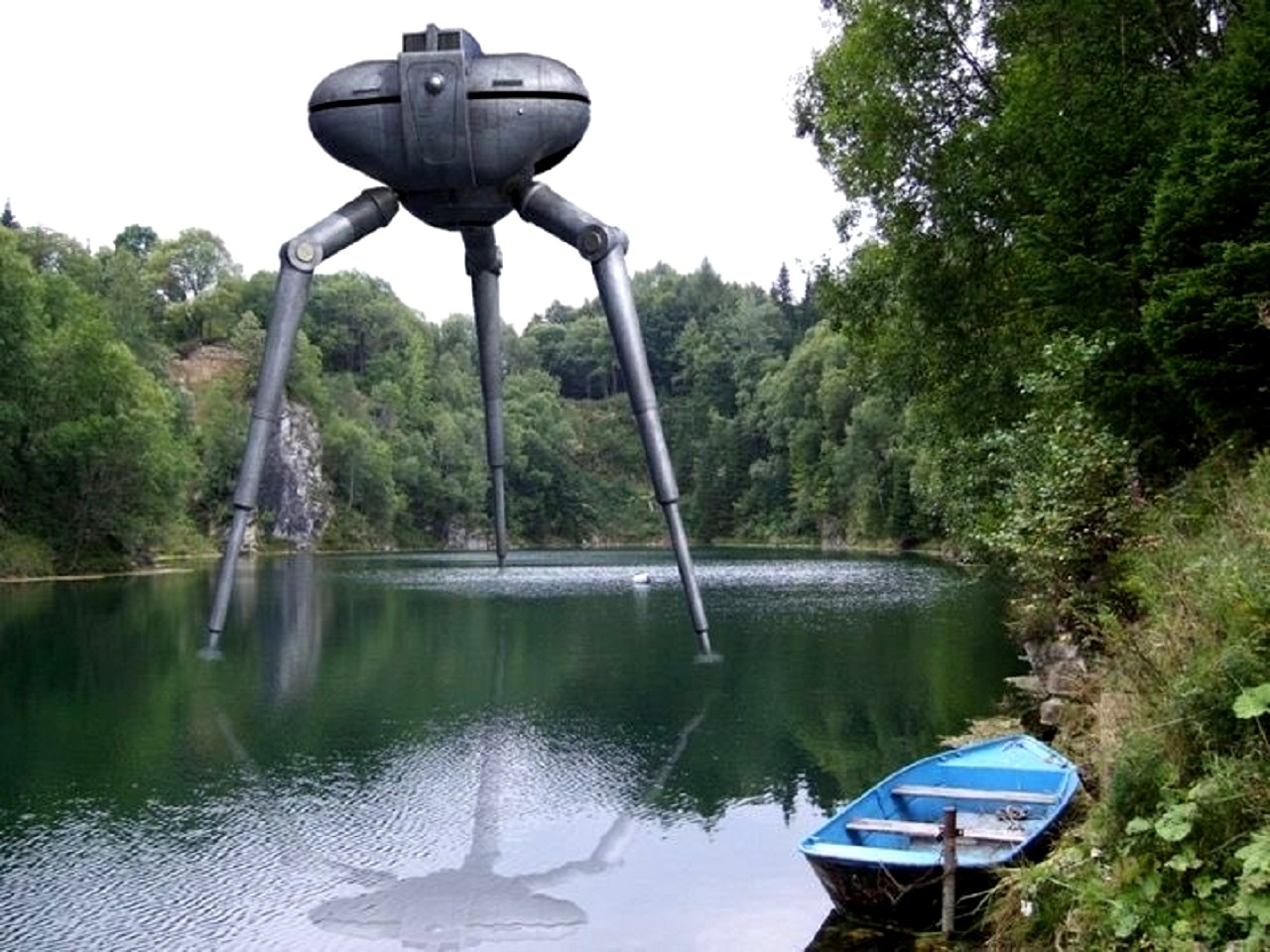 A Tripod stands over a placid English country village in The Tripods (Season 1) (1984)