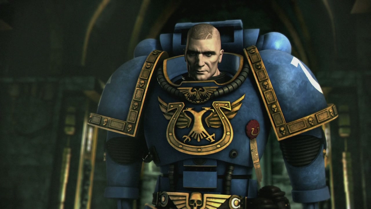 Ultramarine mission commander Captain Severus (voiced by Terence Stamp) in Ultramarines (2010)