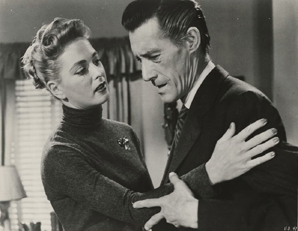 Allison Hayes and mad scientists John Carradine in The Unearthly (1957)