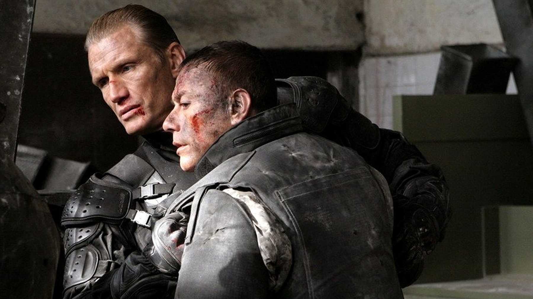 Andrew Scott (Dolph Lundgren) and Luc Devereaux (Jean-Claude Van Damme) reunited in Universal Soldier: Regeneration (2009)