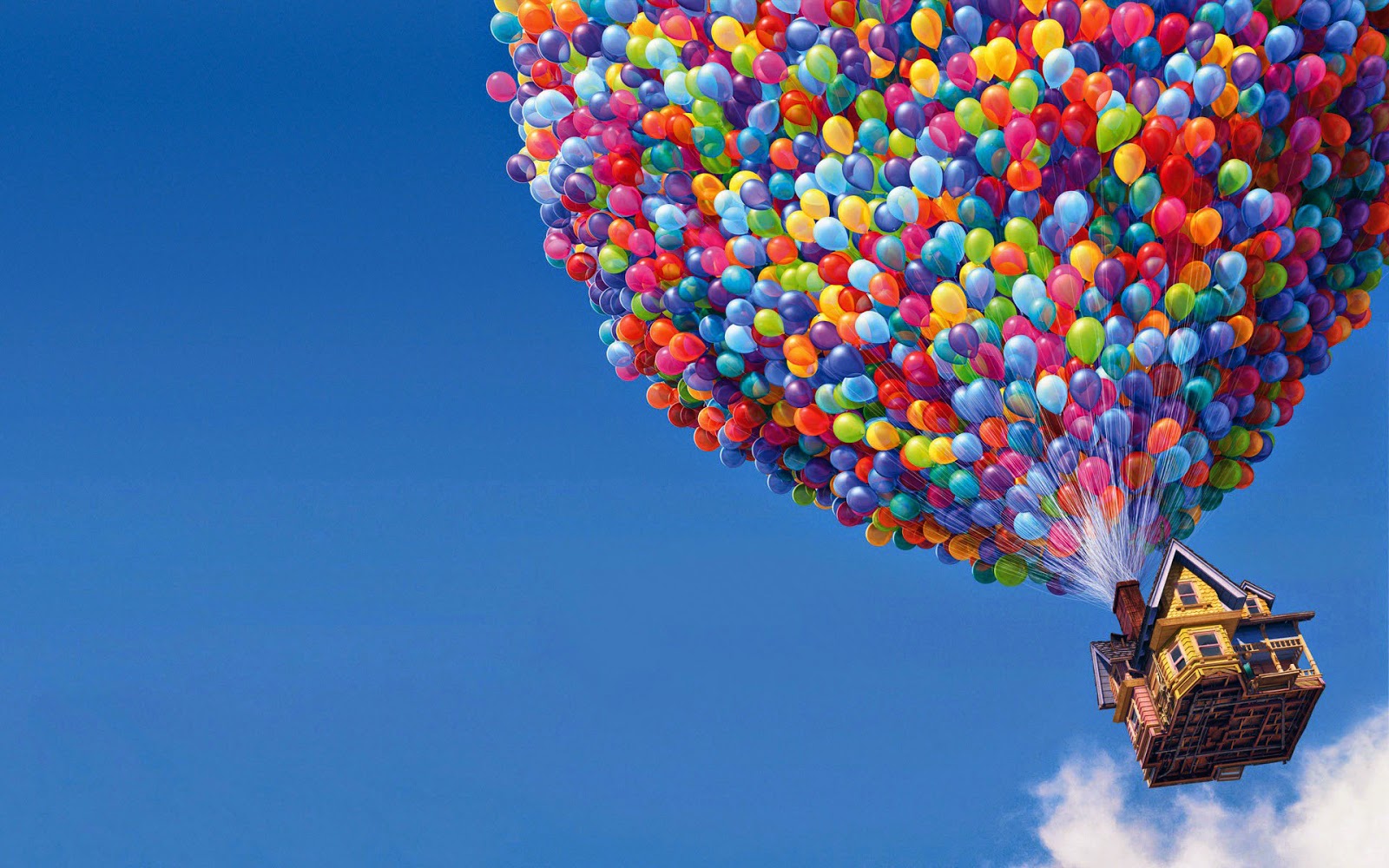 Carl flies away with helium balloons attached to his house in Up! (2009)