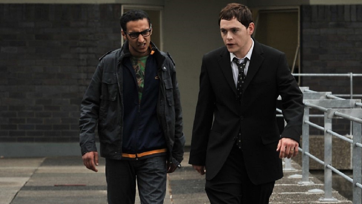 Recently deceased Martin (Burn Gorman) and his annoying ward Rash (Aymen Hamdouchi) in Up There (2012)