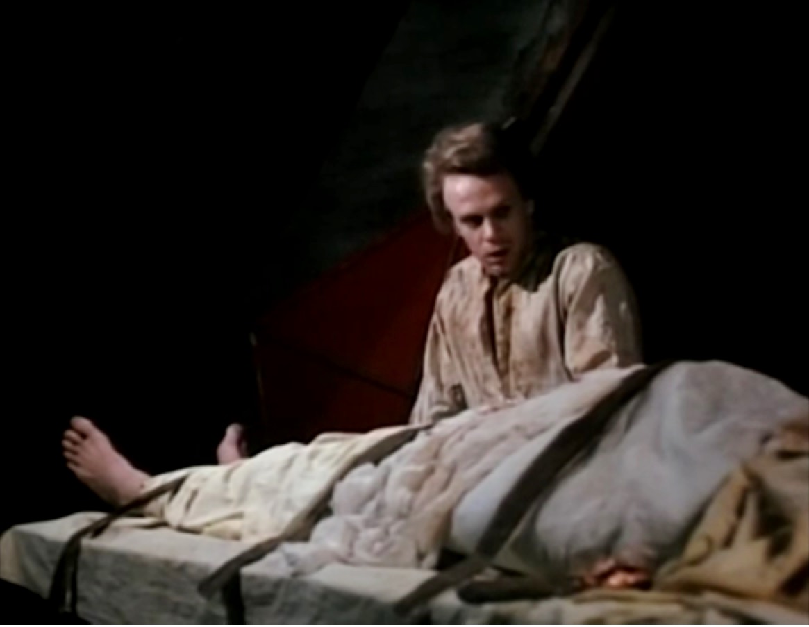 Victor Frankenstein (Leon Vitali) brings his monster to life in Victor Frankenstein (1977)