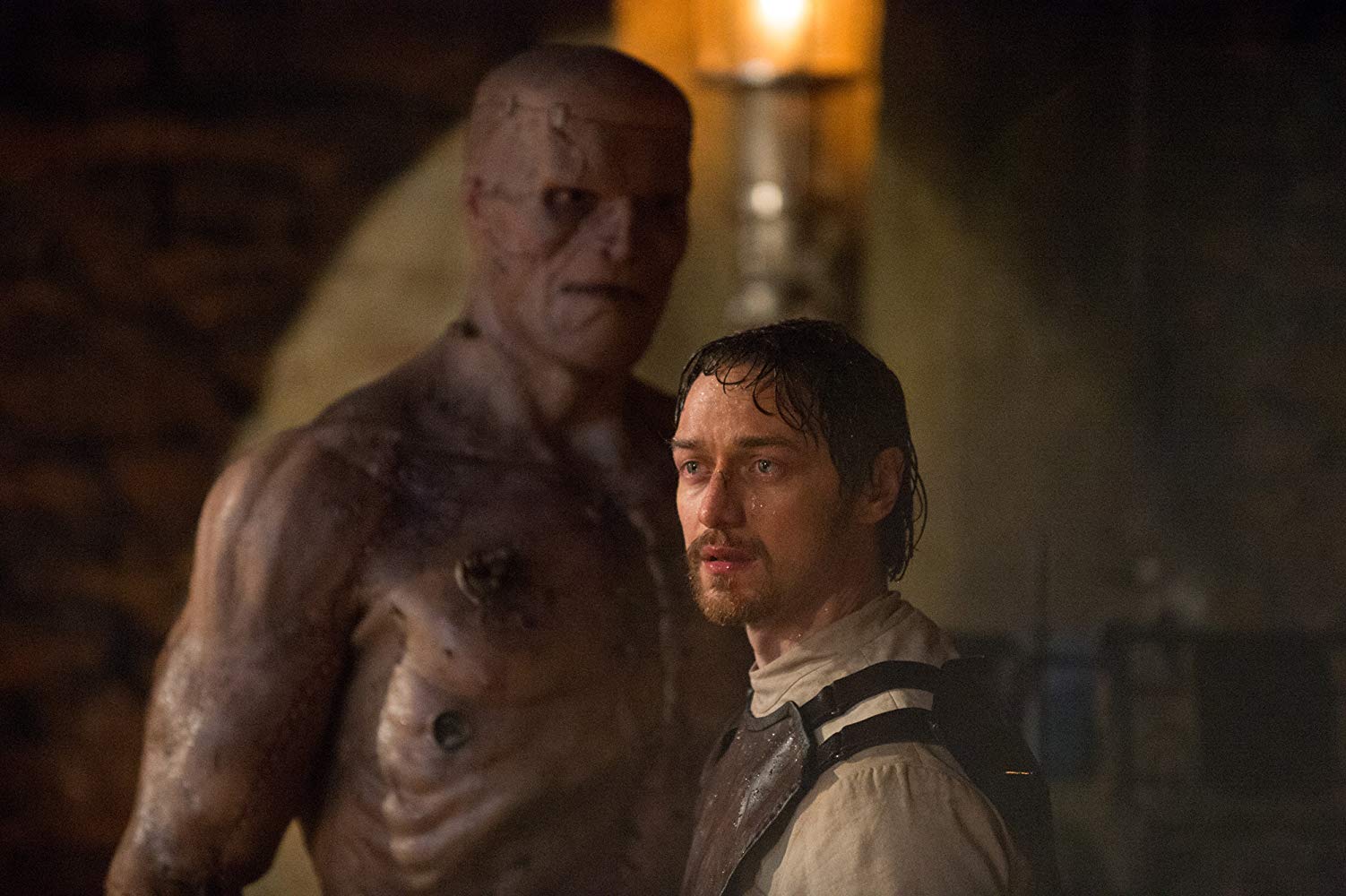 James McAvoy as Victor Frankenstein, along with his monster in Victor Frankenstein (2015)