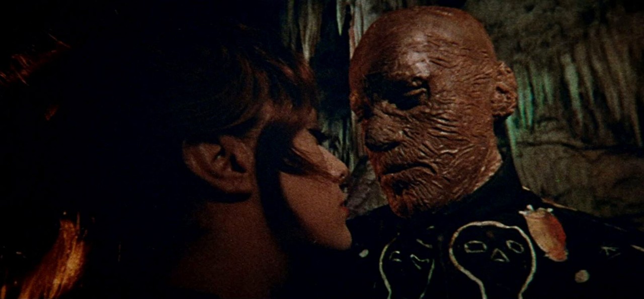 Eva Leon confronts the resurrected mummy of Guede Nibo (Aldo Sambrell) in Voodoo Black Exorcist (1974)