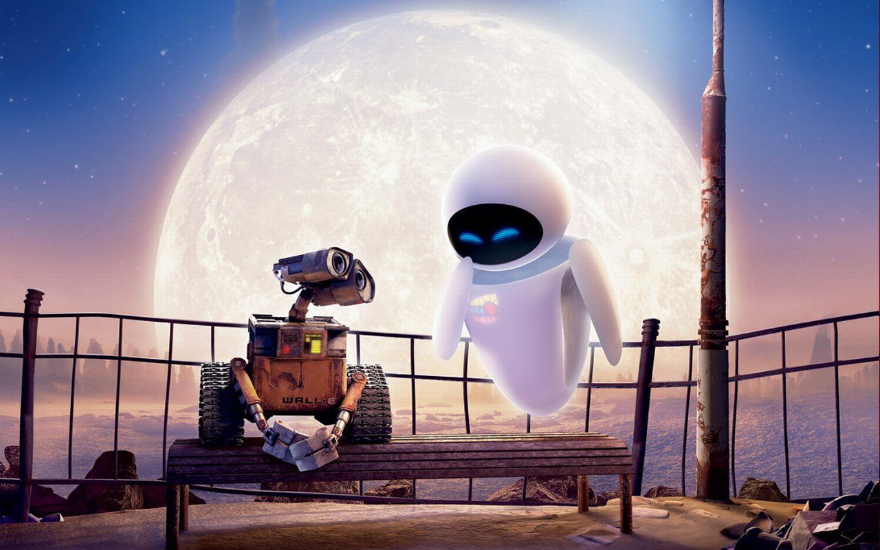 Wall-E and his love interest Eve in Wall-E (2008)