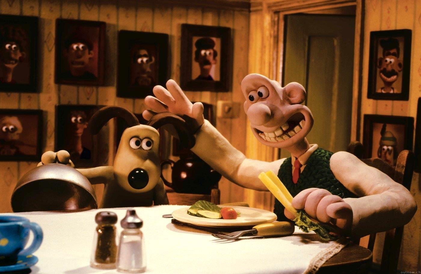 Gromit serves Wallace his dinner in Wallace and Gromit in the Curse of the Were-Rabbit (2005)