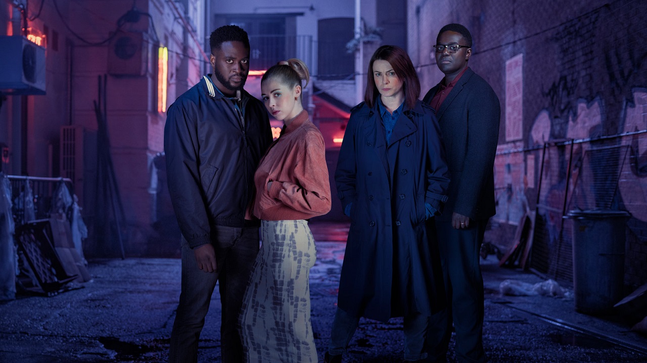 Dipo Ola, Hermione Corfield, Eve Myles and Babou Ceesay in We Hunt Together (2020)