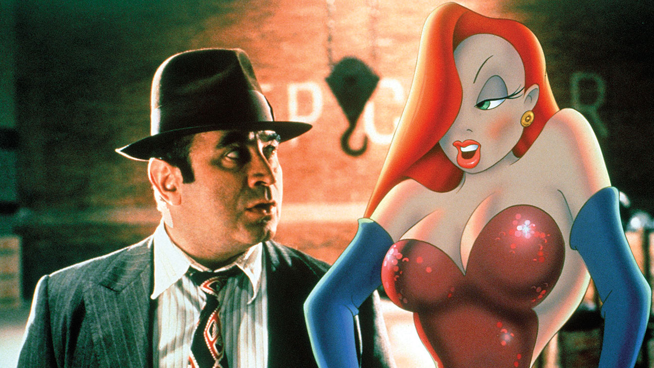 Eddie Valiant (Bob Hoskins) and Jessica Rabbit in Who Framed Roger Rabbit? (1988)