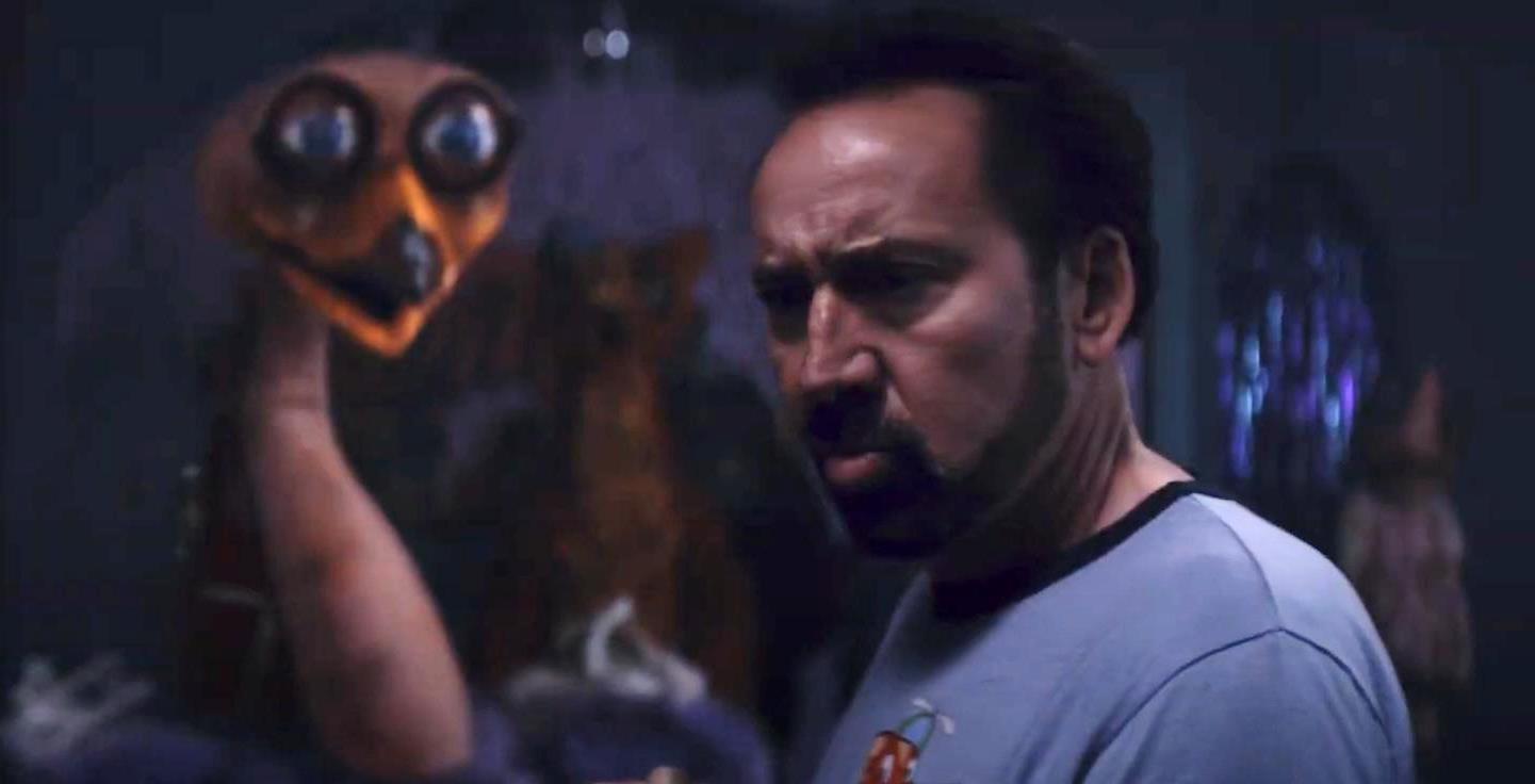 The Janitor (Nicolas Cage) and possessed animatronic robot in Willy's Wonderland (2021)