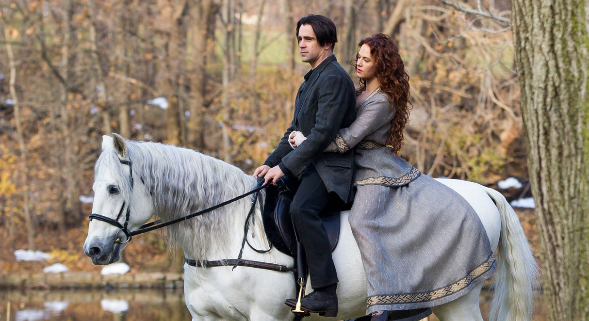 Peter Lake (Colin Farrell) with his love Beverly Penn (Jessica Brown Findlay) in Winter's Tale (2014)