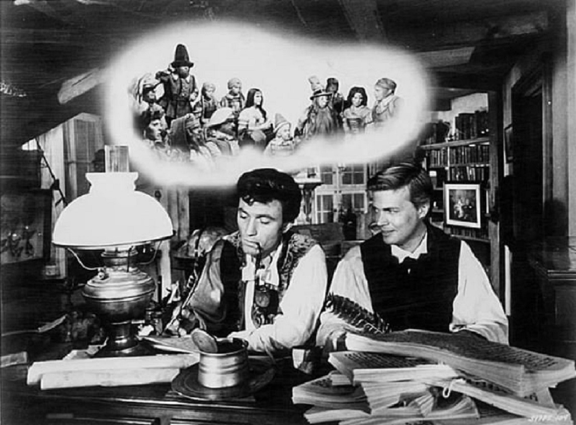 The Brothers Grimm - Wilhelm (Laurence Harvey) and Jacob (Karl Boehm) in The Wonderful World of the Brothers Grimm (1962)