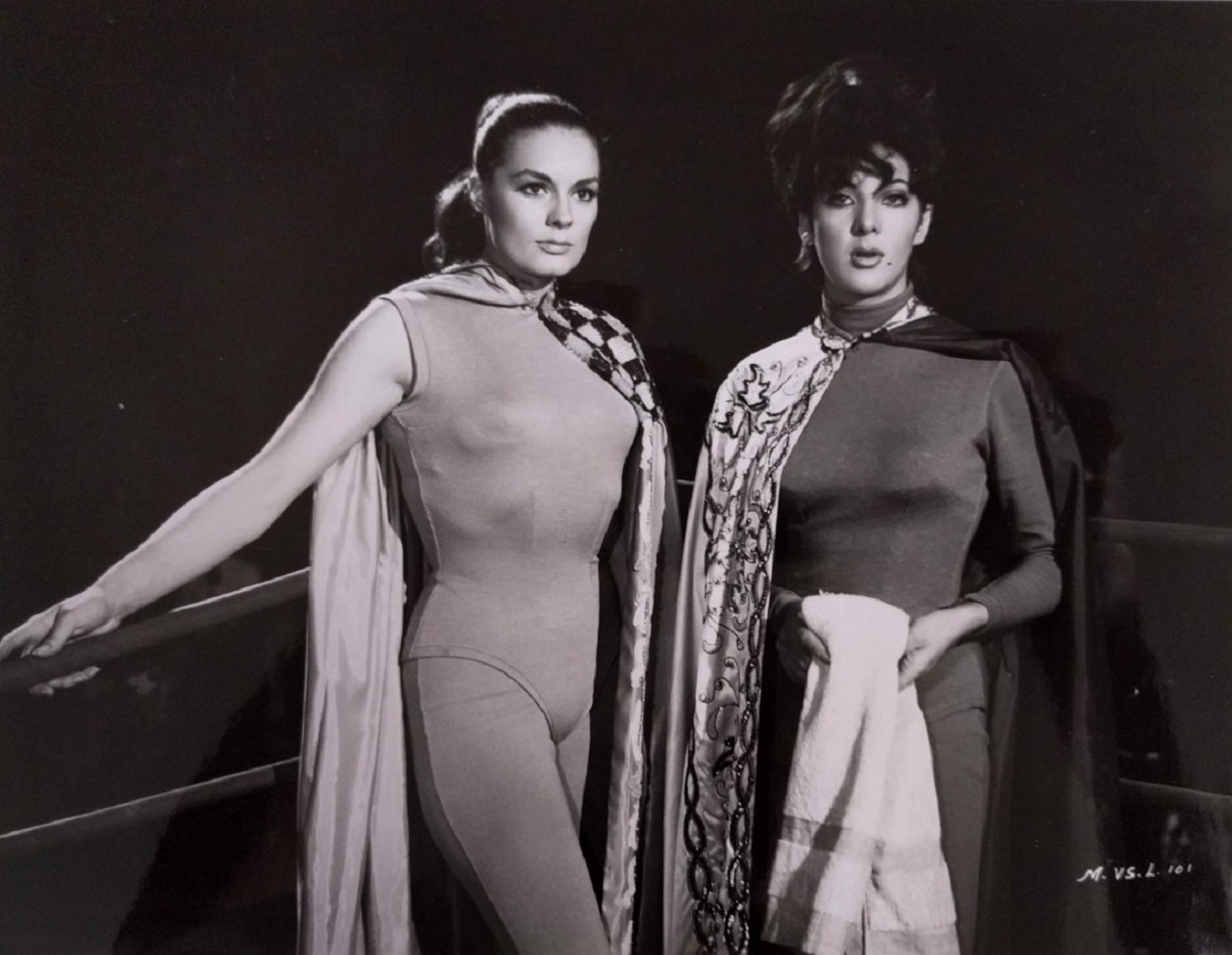 Golden Rubi (Elizabeth Campbell) and Loreta (Lorena Velazquez) in The Wrestling Women vs. the Aztec Mummy (1964)