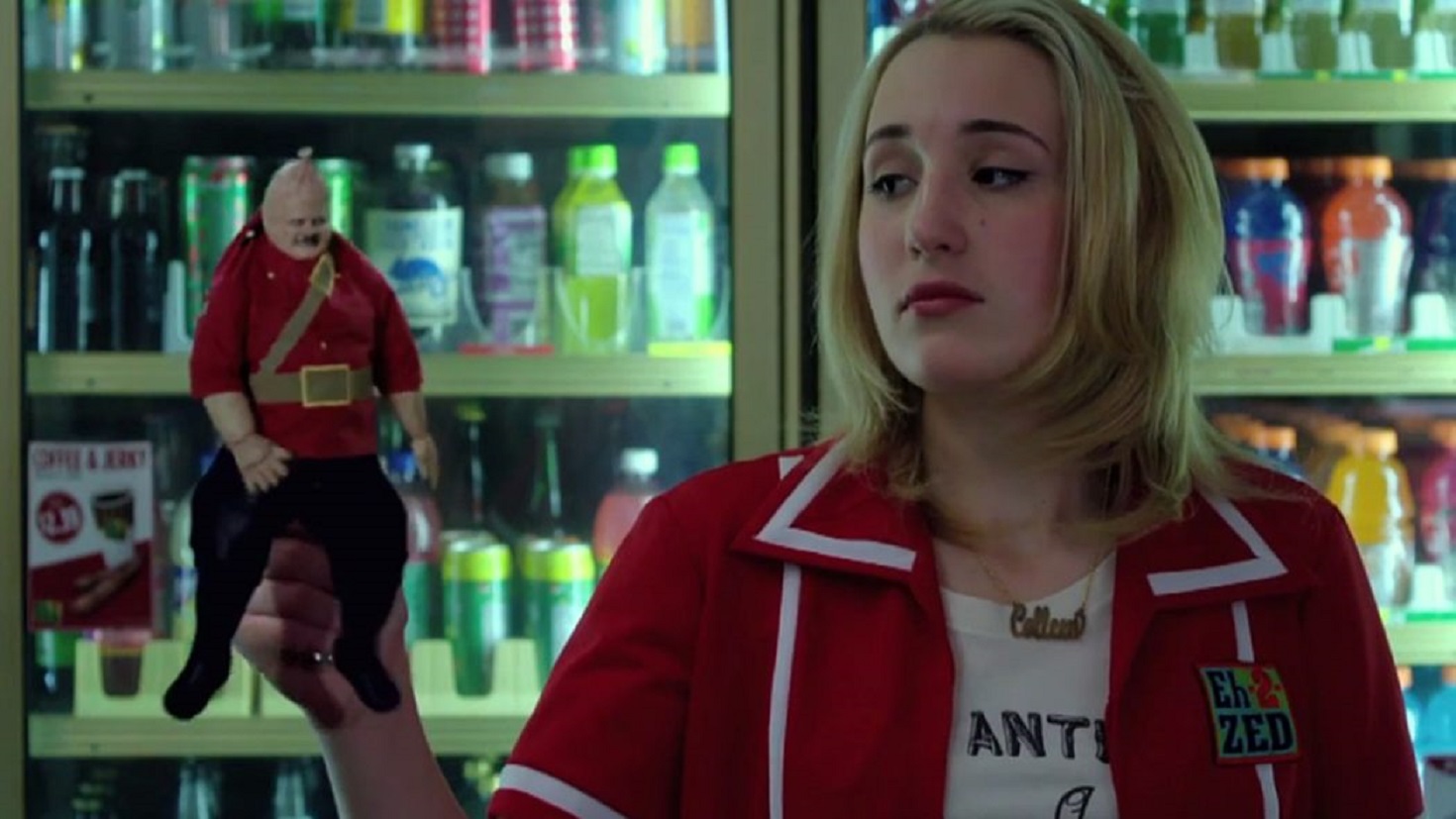 Harley Quinn Smith with one of the Bratzis in Yoga Hosers (2016)