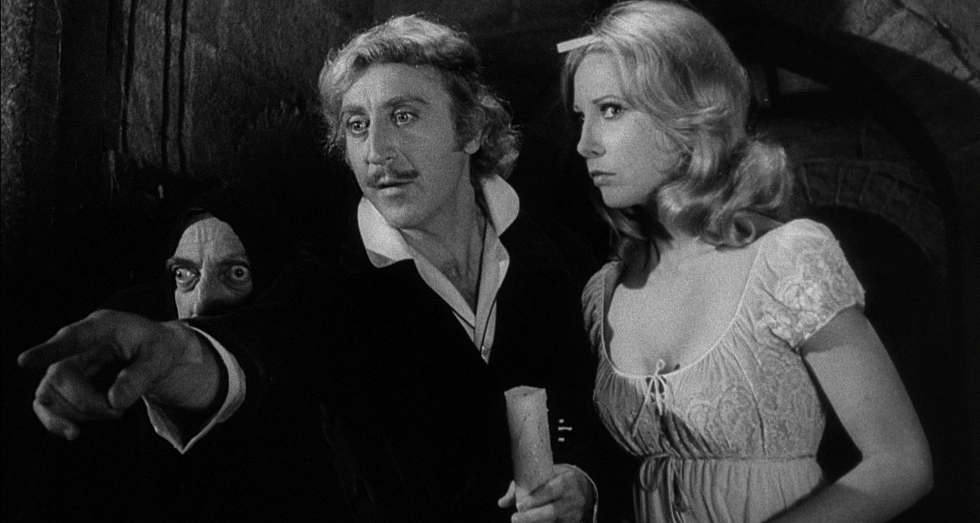 (l to r) Igor (Marty Feldman), Frederick Frankenstein (Gene Wilder) and Inga (Teri Garr) in Young Frankenstein (1974)