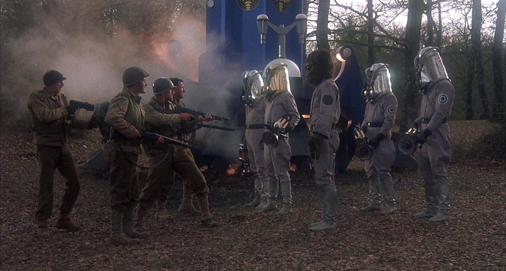 GIs meet Nazis and a captured alien at the crash site of a UFO in Zone Troopers (1986)