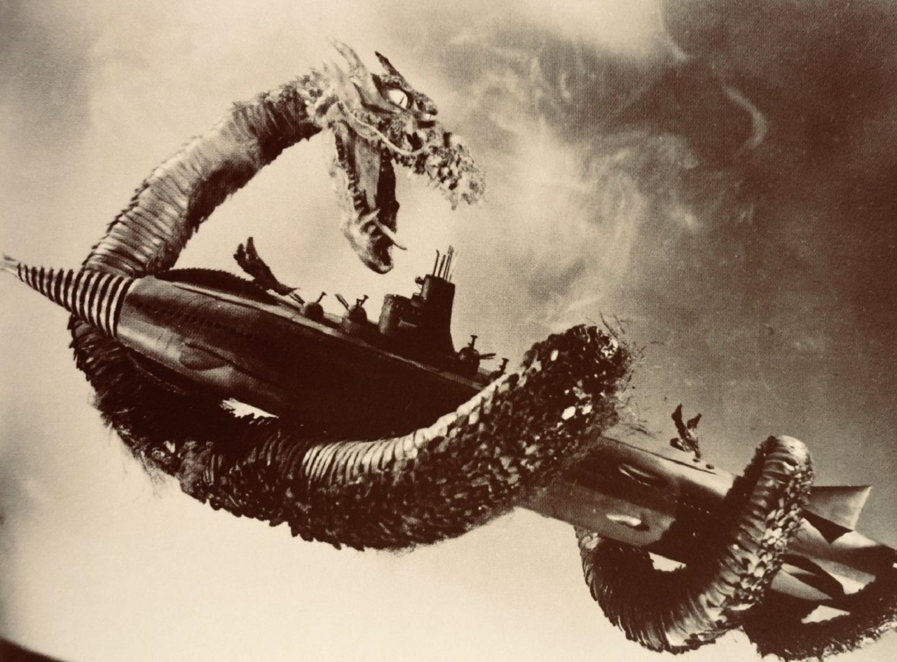 The Gotengo submarine vs the monster Manda in Atragon (1963)