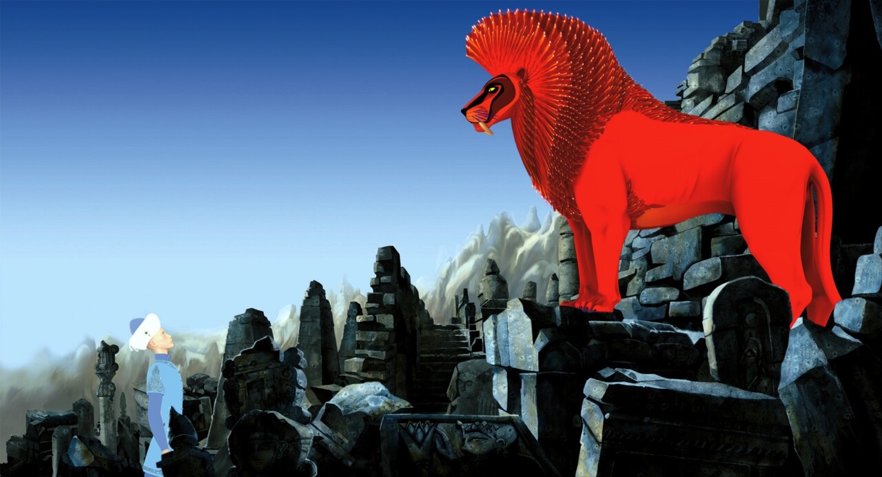 Azur meets the Scarlet Lion in Azur and Asmar (2006)