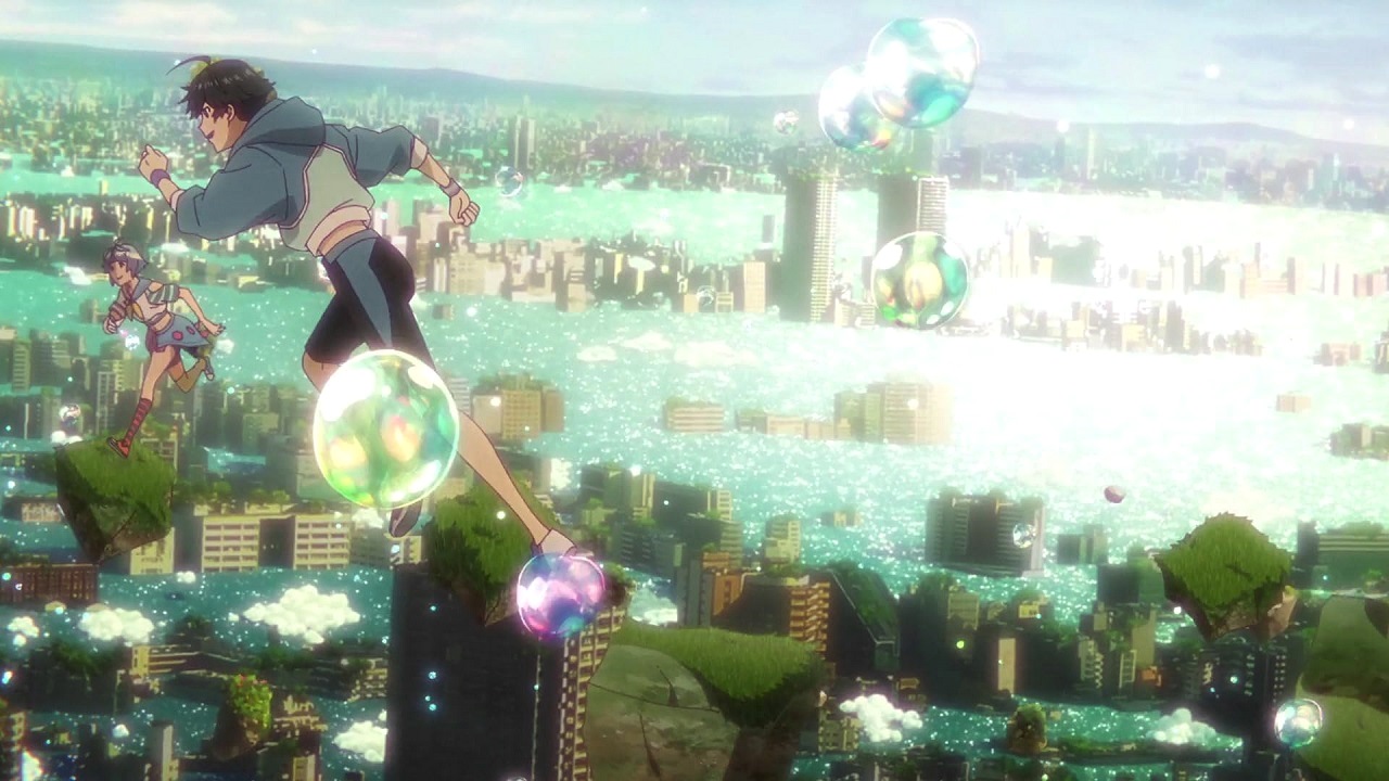 Uta and Hibiki in a parkour race across Tokyo in Bubble (2022)