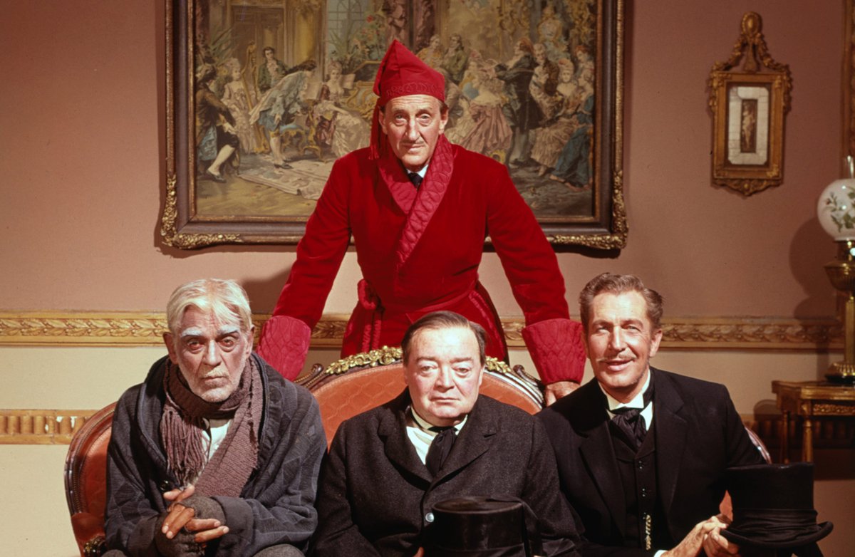 Murderous morticians - (l to r) Boris Karloff, Peter
Lorre, and Vincent Price with Basil Rathbone (rear) in The
Comedy of Terrors (1963)