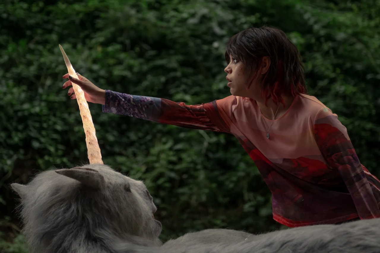 Jenna Ortega and unicorn in Death of a Unicorn (2025)