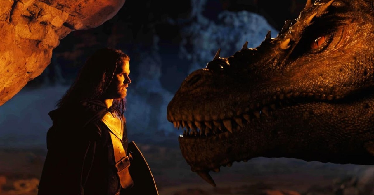 Braedyn (Ryan Livingstone) and dragon in Dragon Knight (2022)