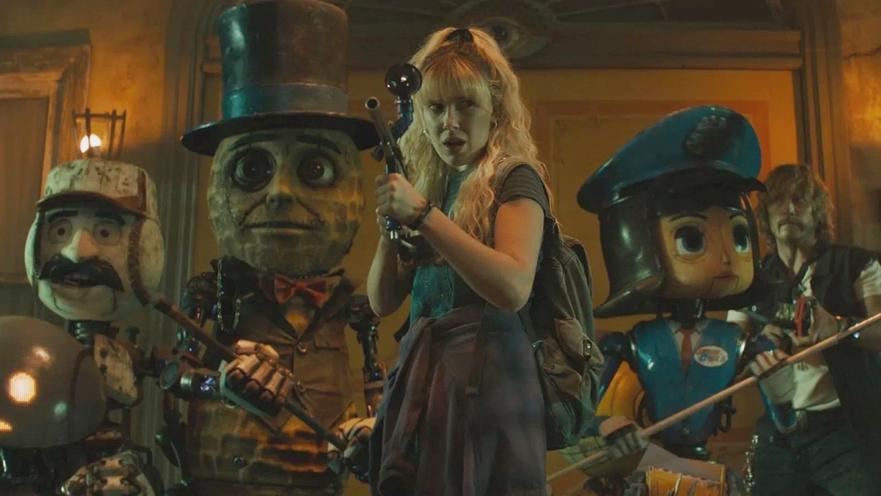 Millie Bobby Brown and the robots in The Electric State (2025)