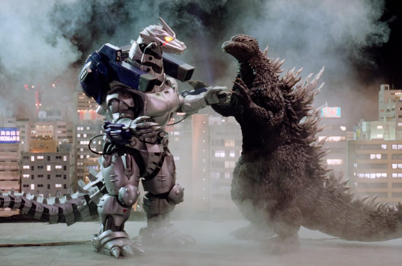 Godzilla and Mecha-Godzilla fight in Godzilla Against Mechagodzilla (2002)