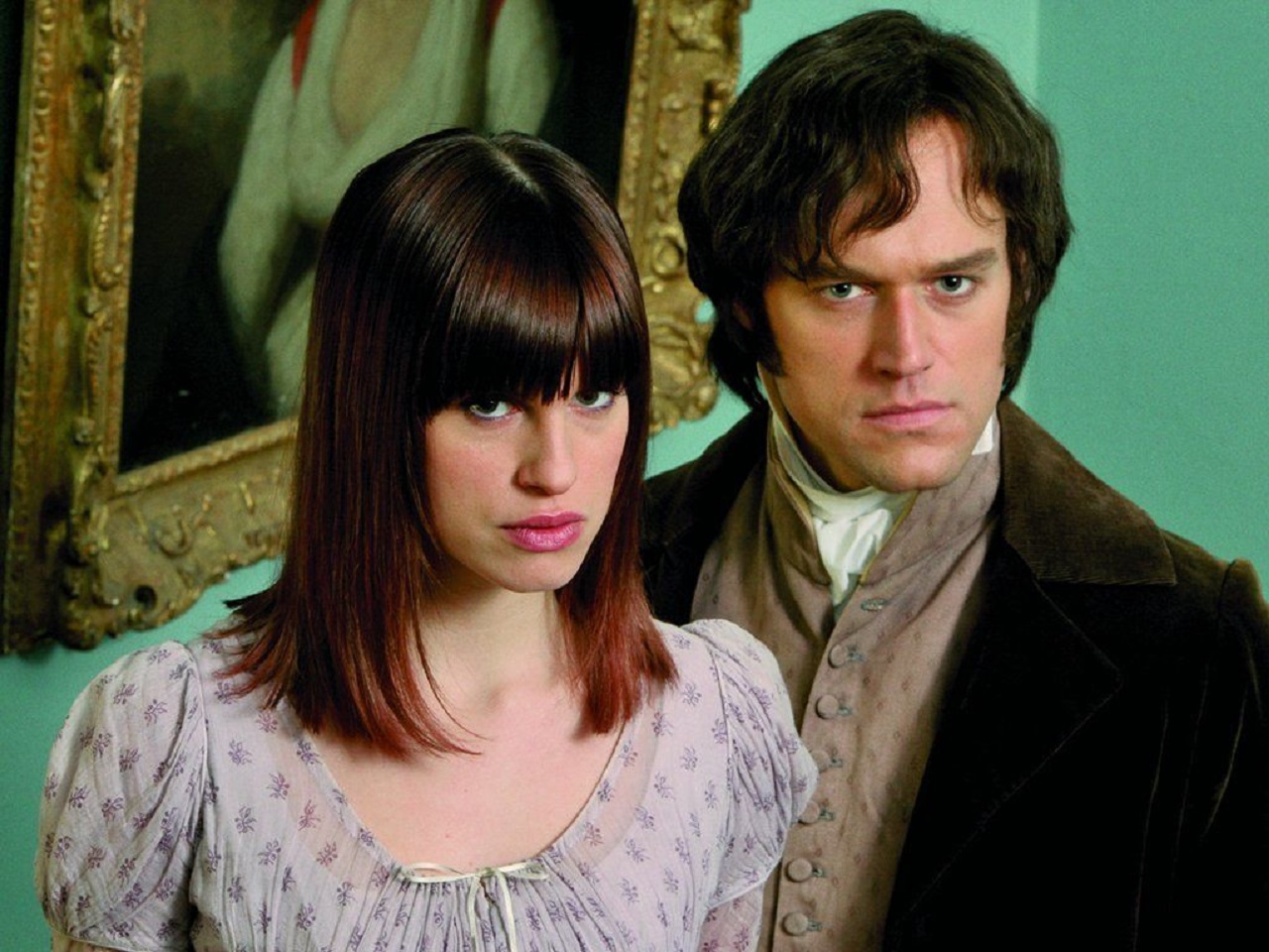 Modern girl Amanda (Jemima Rooper) and Mr Darcy (Elliot Cowan) in Lost in Austen (2008)