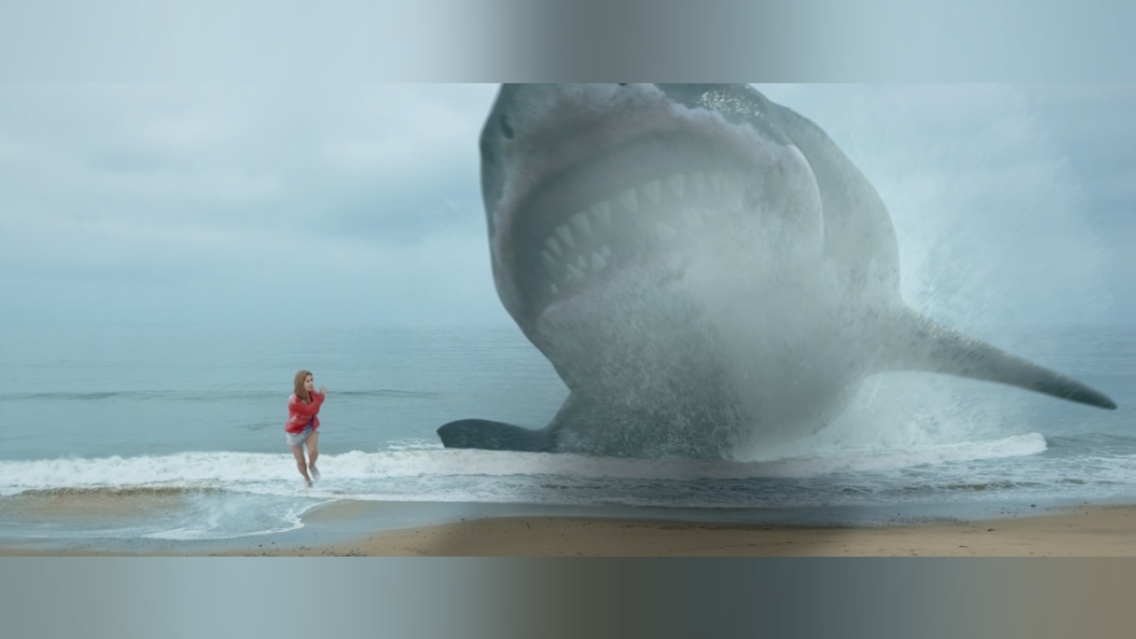 The megalodon attacks in Megalodon: The Frenzy (2023)