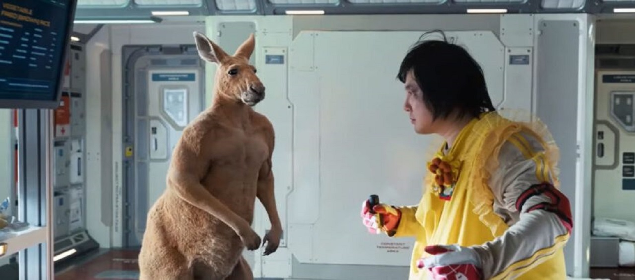 Shen Teng and kangaroo in Moon Man (2022)