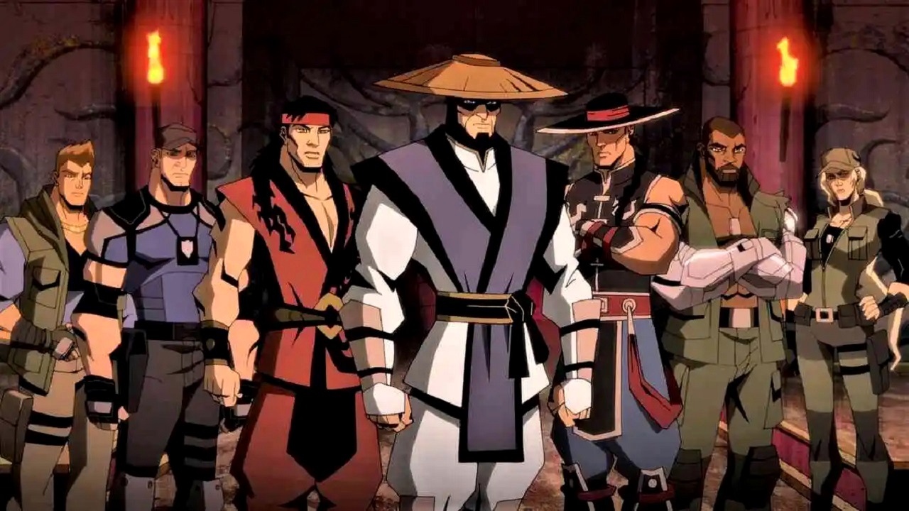 Johnny Cage, Kurtis Stryker, Liu Kang, Lord Raiden, Kung Lao, Major Jackson Briggs and Lieutenant Sonya Blade in Mortal Kombat Legends: Battle of the Realms (2021)