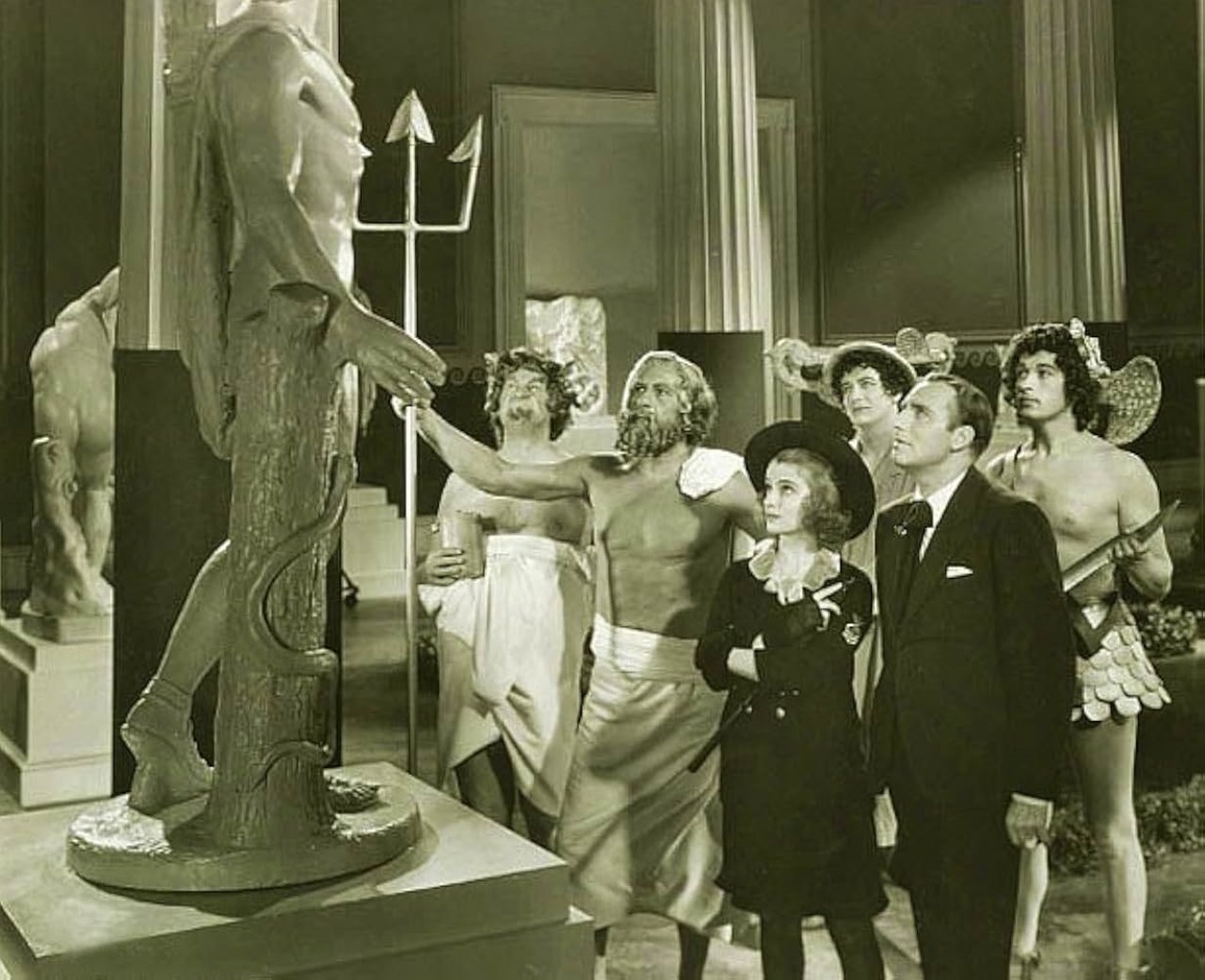 Alan Mowbray and Florine McKinney with the Greek gods in Night Life of the Gods (1935)