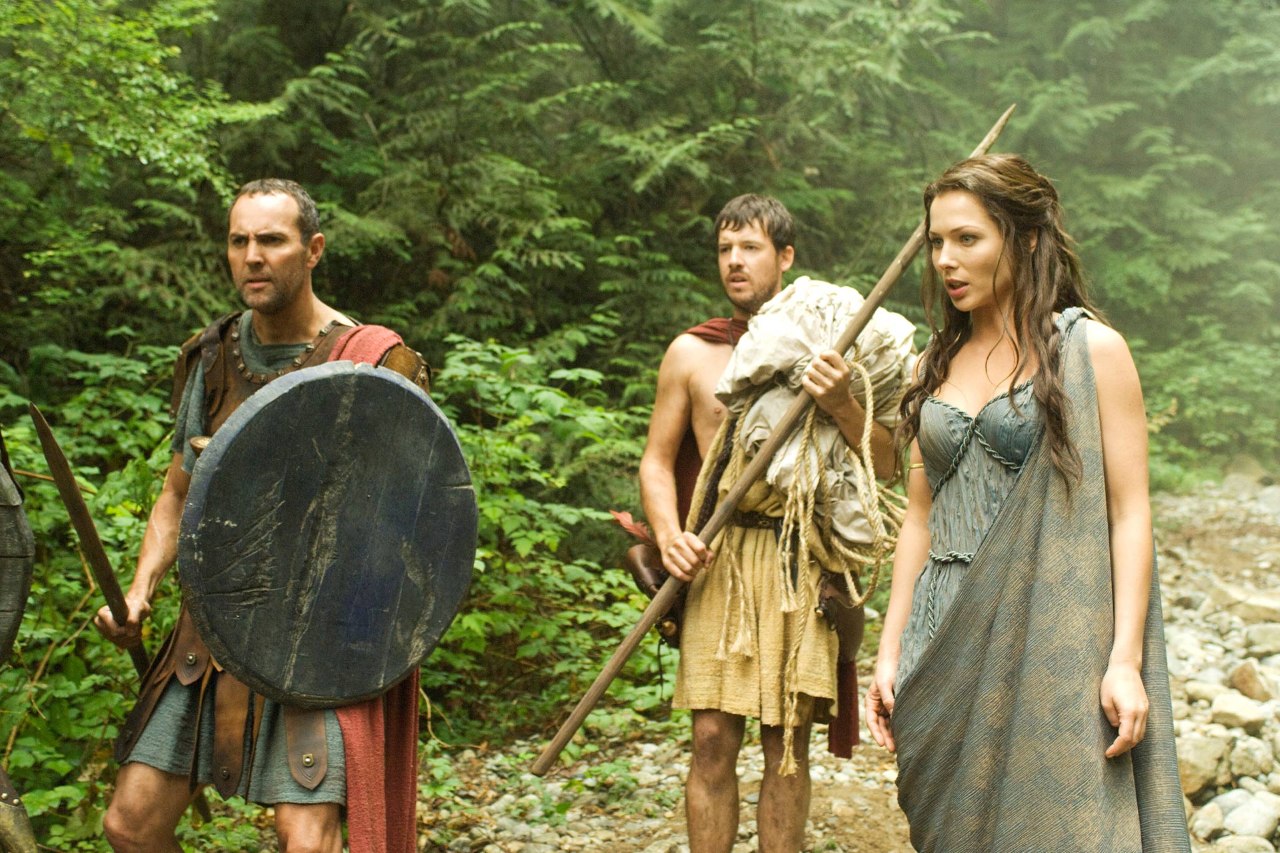 Odysseus (Arnold Vosloo), Eurylochus (Steve Bacic) and Persephone (Stefanie von Pfetten) in Odysseus and the Isle of the Mists (2008)