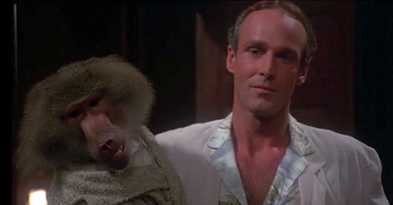 Ian Hunter and baboon in The Order of the Black Eagle (1987)