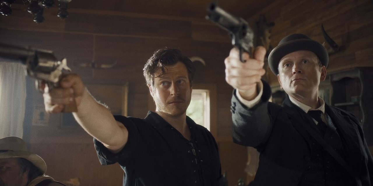 Outlaws Noah Segan and Pat Healy in The Pale Door (2020)