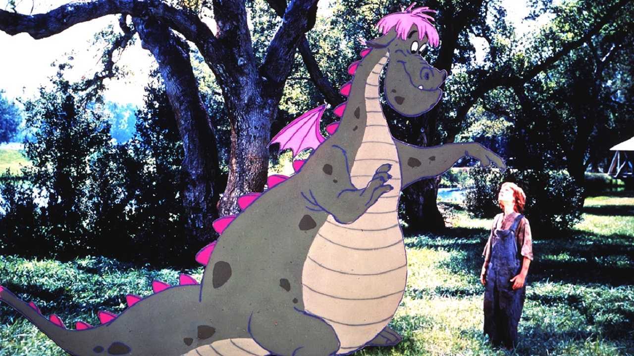 Elliott the dragon with Pete (Sean Marshall) in Pete's Dragon (1977)