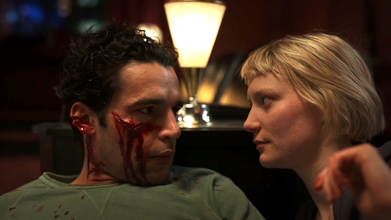 Christopher Abbott and Mia Wasikowska in Piercing (2018)