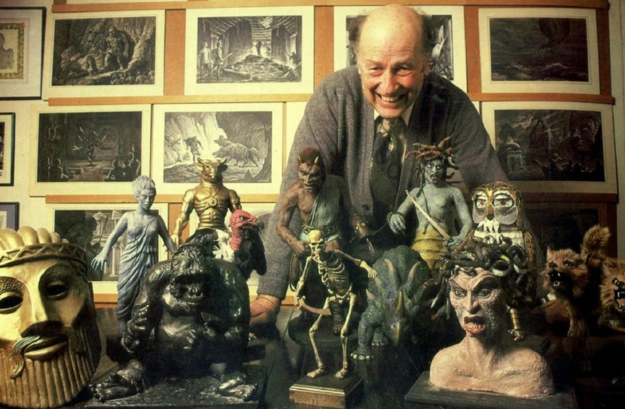 Stop-motion animator Ray Harryhausen surrounded by some of his creations in Ray Harryhausen: Special Effects Titan (2011)