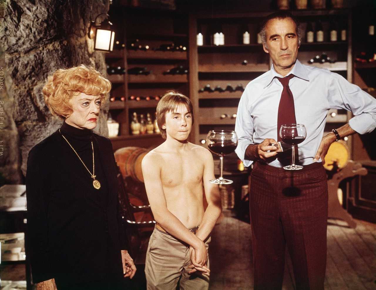 Letha Wedge (Bette Davis), Tony Malone (Ike Eisenmann) and Dr Victor Gannon (Christopher Lee) in Return from Witch Mountain (1978)
