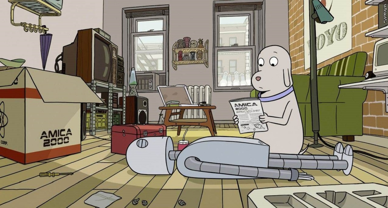 Dog pieces robot together in Robot Dreams (2023)